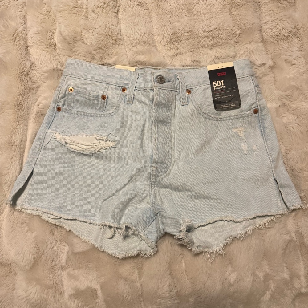 Levi's 501 Women's Distressed Light Blue Jean Shorts